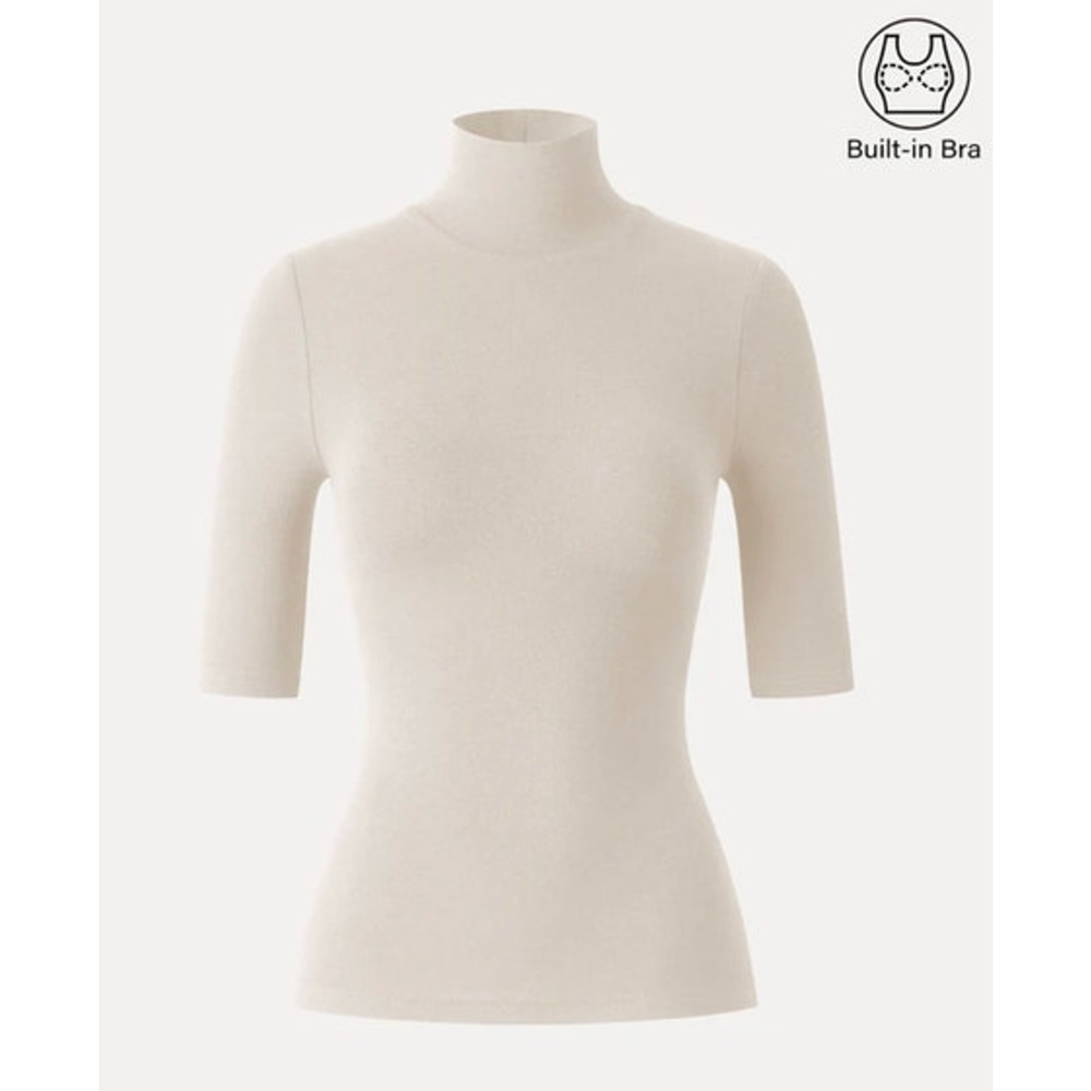 OGL Top Size S NEW Essential Turtleneck Elbow Length Sleeve Brami Morning Mist